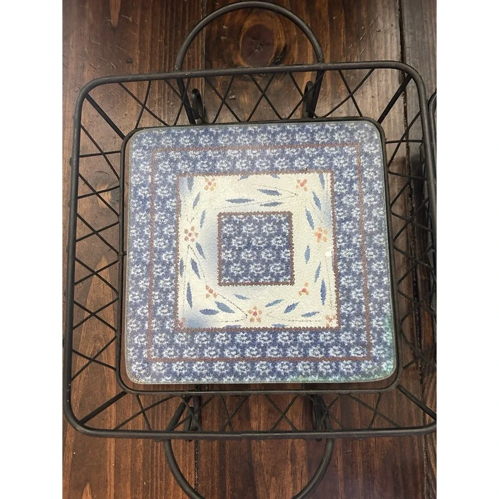 TempTations by Tara Old World Square‎ Wire Racks w/ Glass Trivets 6 pc Set Blue